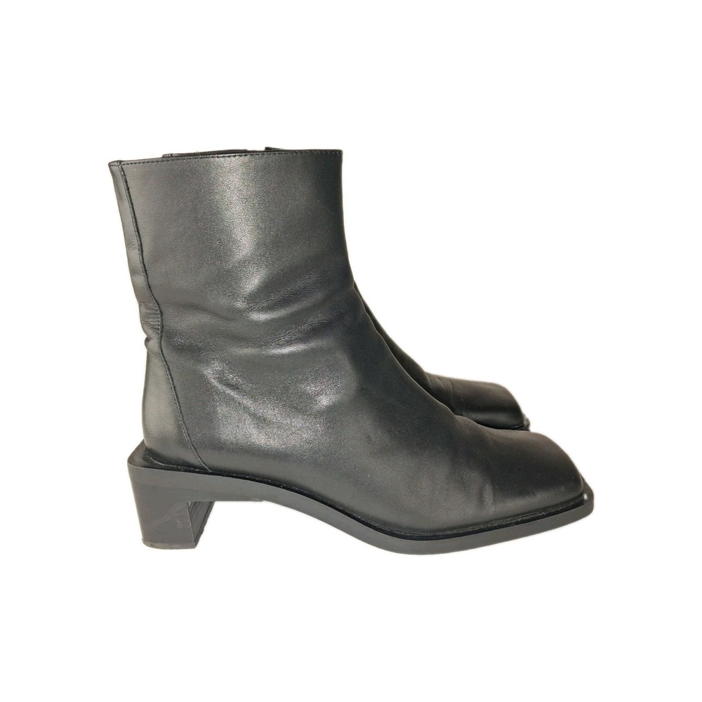 ZARA Women's Leather High Block Heels Ankle  Black Boots  sz 39